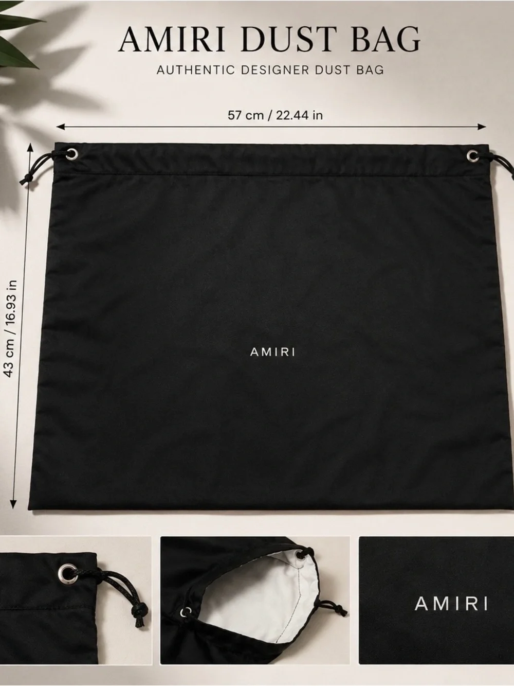 AMIRI Black Designer Dust Bag with White Interior Lining 23 x 17‘ in
